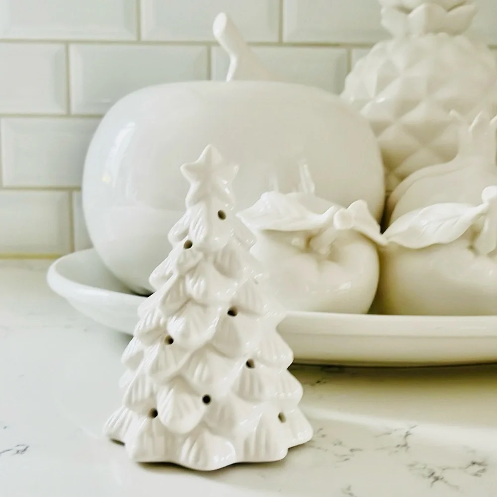 Crate&Barrel LED Mini White Ceramic Christmas Tree